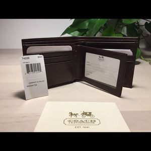 Coach Men’s NWT Compact ID Wallet Mahogany Leather